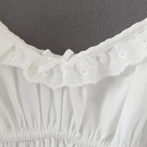 White Puff Sleeve Square Neck Dress with Lace and Ruffle Detail - Picture 11 of 16